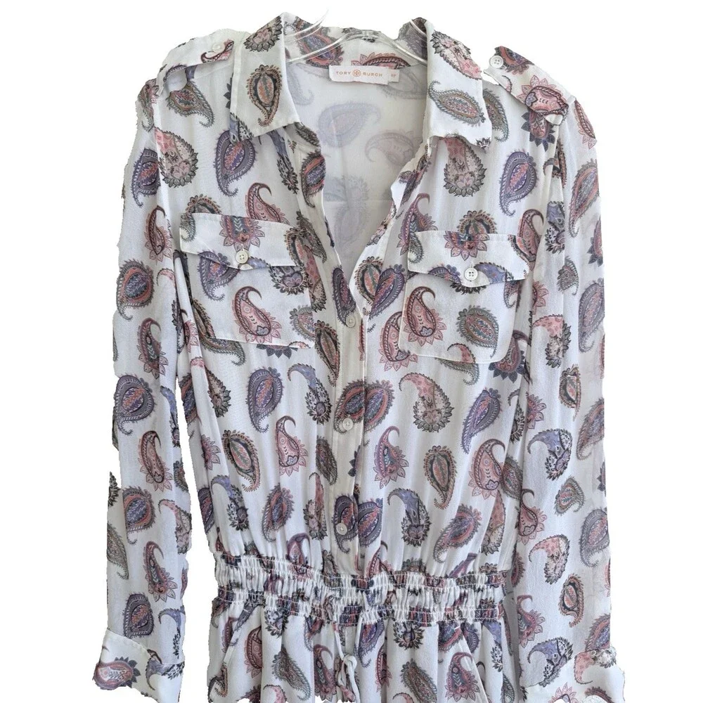 TORY BURCH Brigitte Paisley Print 100% Silk Romper Size S